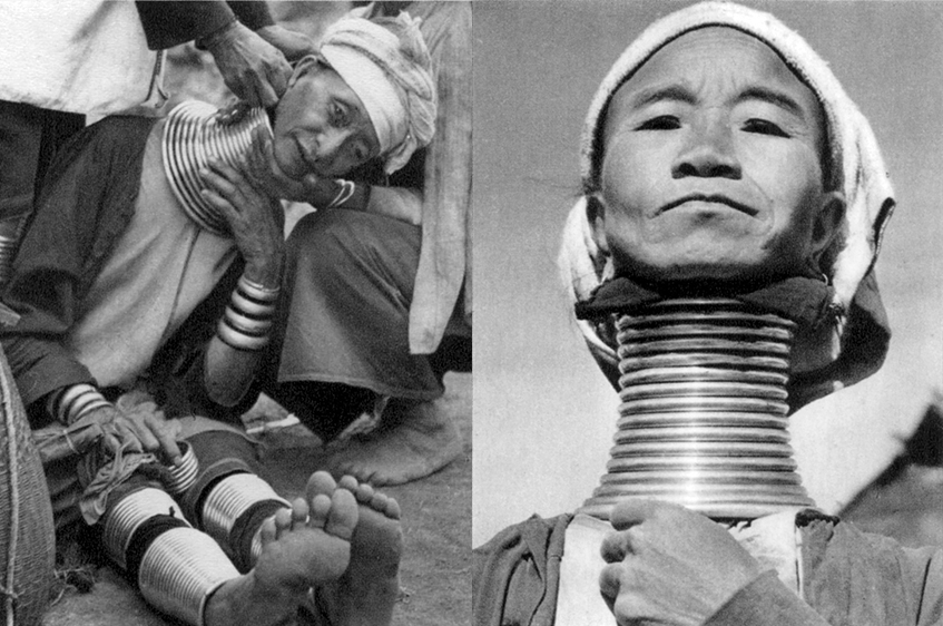 жертвы красоты женщины с шеями жирафов