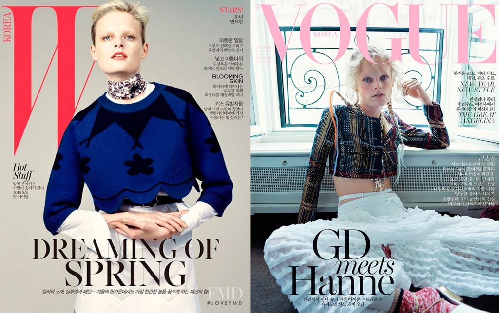 Обложка W Корея, февраль 2016; обложка Vogue Корея, январь 2015
