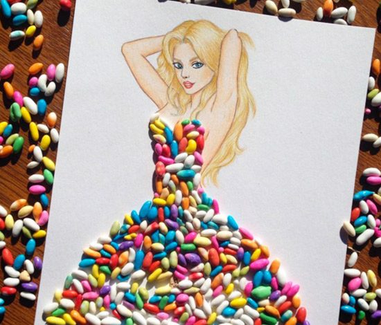 Нарисованные героини в платьях из удивительных материалов