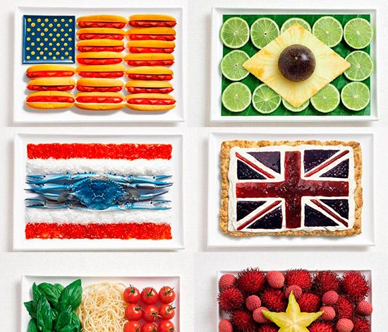 Съедобные флаги мира из национальных продуктов
