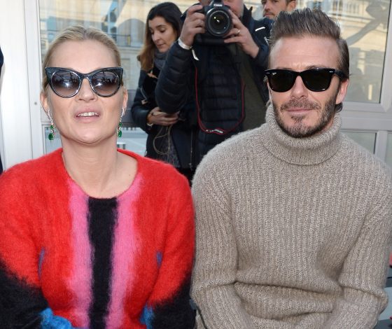 Кейт Мосс и Дэвид Бекхэм на показе Louis Vuitton x Supreme в Париже