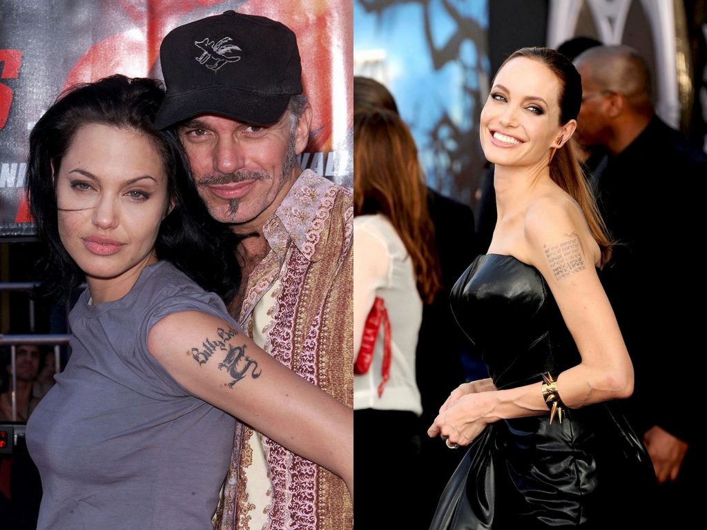 После расторжения брака с музыкантом Билли Бобом Анджелина Джоли свела татуировку с его именем у себя на левой руке