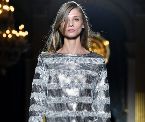 Анна Селизнева, Синди Бруна и Валерия Кауфман на показе Balmain