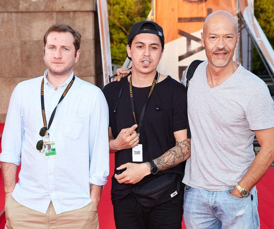 Федор Бондарчук, Ксения Собчак и Максим Виторган на премьере фильма «Война Анны» на «Кинотавре»