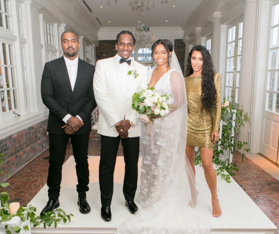 Очень горячая Ким в очень коротком платье на свадьбе Pusha T