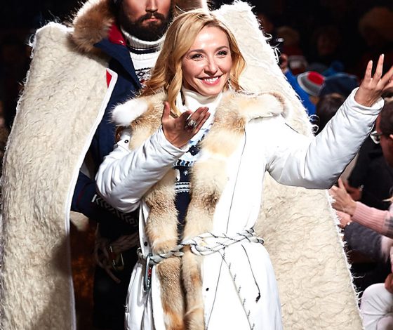 Татьяна Навка, Андрей Малахов, Альбина Джанабаева и Сати Казанова на подиуме показа Bosco Fresh