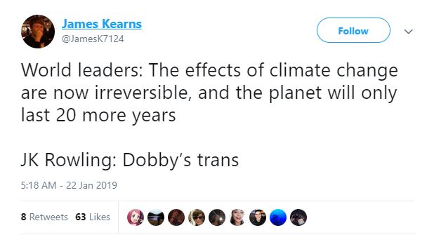 Мировые лидеры: Последствия климатических изменений необратимы. Планете осталось жить только 20 лет. Дж. К. Роулинг: Добби — транс.