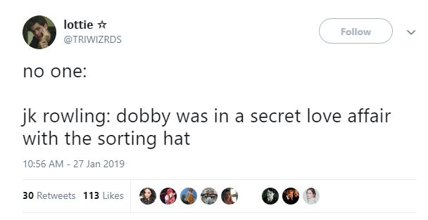 Дж. К. Роулинг: У Добби была секретная связь с распределяющей шляпой.