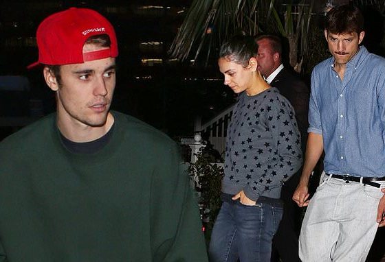 Вот это компания: Джастин Бибер и Мила Кунис с Эштоном Кутчером на дне рождения менеджера