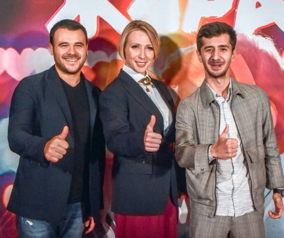 Эмин Агаларов, Яна Чурикова и Магомед Муртазаалиев на премьере фильма «Жара» в Германии