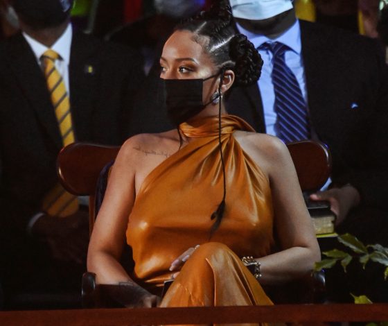 В шелковом платье с завязками на шее: Рианна получила звание национального героя Барбадоса