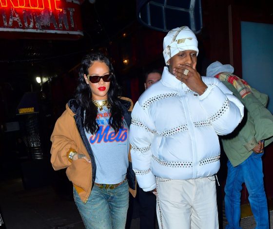 В этот раз акцент на макияж: новый выход беременной Рианны и A$AP Rocky