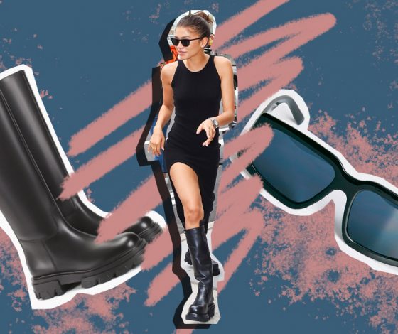 С чем носить высокие сапоги? Зендея голосует за черное платье с разрезом на бедре