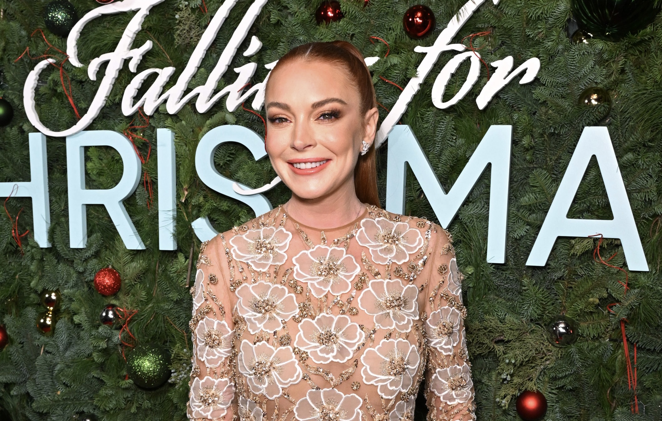 A Great Spin On A Big Movie Lindsay Lohan Tried On A Dress Embroidered Entirely With Flowers