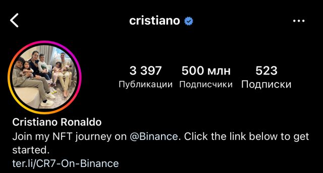 Новый рекорд: Криштиану Роналду – первый в мире человек с 500 млн подписчиков в Instagram*