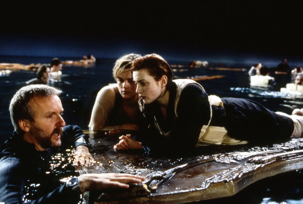 Джеймс Кэмерон, Леонардо ДиКаприо и Кейт Уинслет на съемках « Титаника». Фото: 20th Century Fox / Paramount