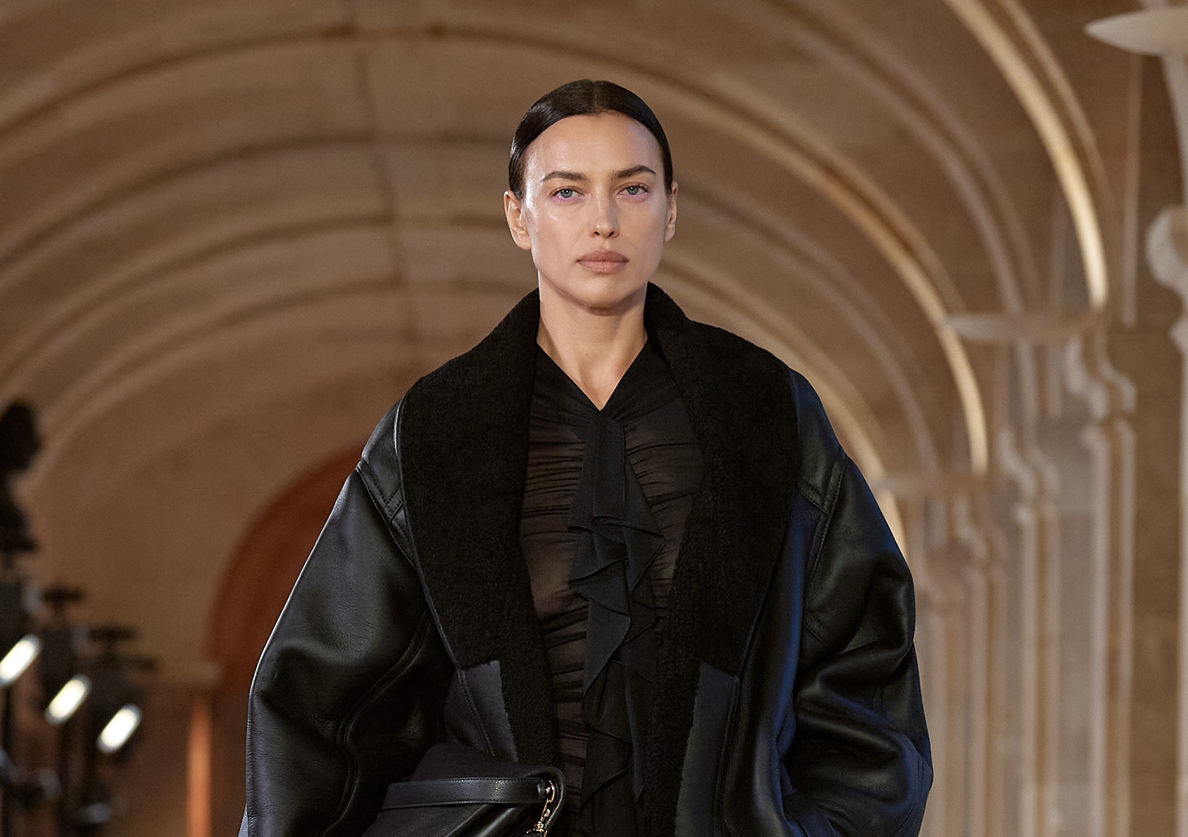 Hotter than now: Irina Shayk proves that a sheepskin coat is truly a must-have this chilly spring
