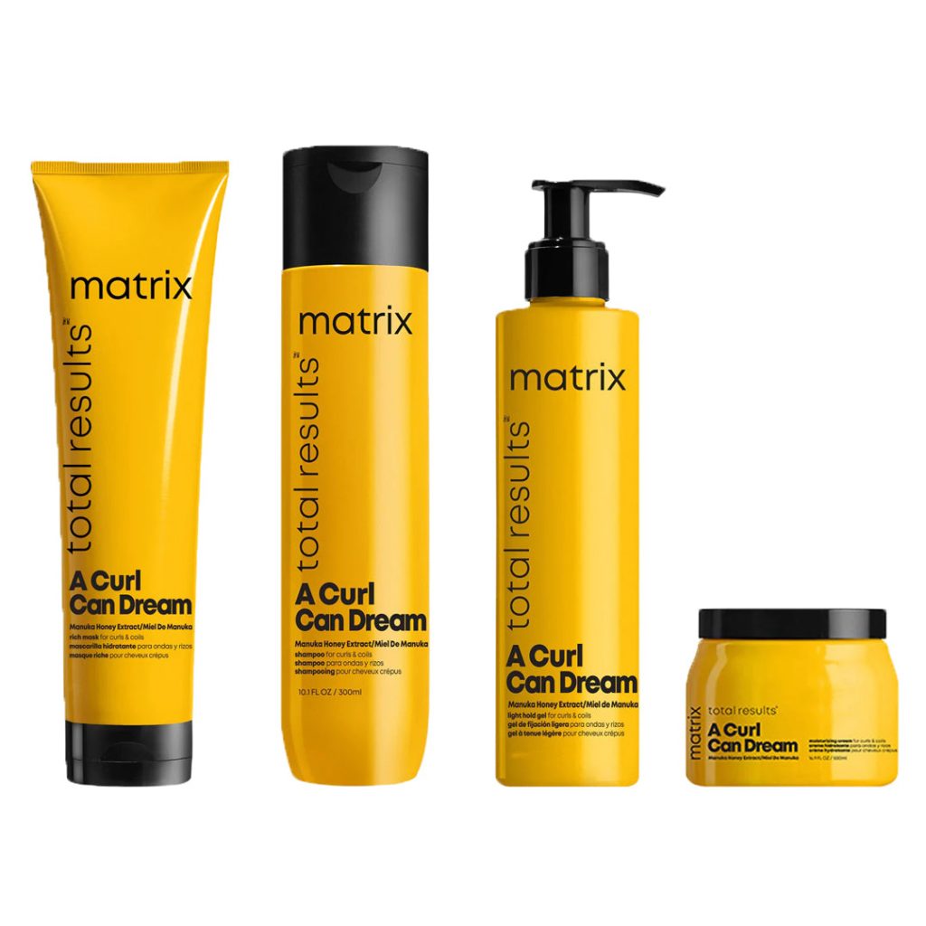 Line for curly hair with Manuka honey Total Results A Curl Can Dream, Matrix (mask, shampoo and gel)