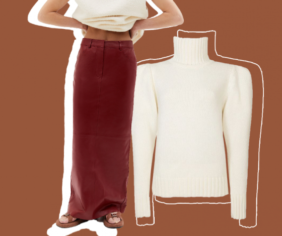 Кожаная юбка макси и белоснежный свитер – все, что нужно для трендового осеннего образа. Доказано Джиджи Хадид