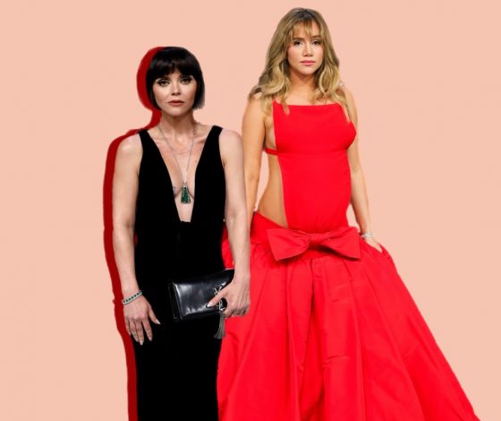 Лучшие образы звезд на премии «Эмми – 2023»: Кристина Риччи в платье с глубоким декольте и беремнная Сьюки Уотерхаус в красном наряде с открытой спиной