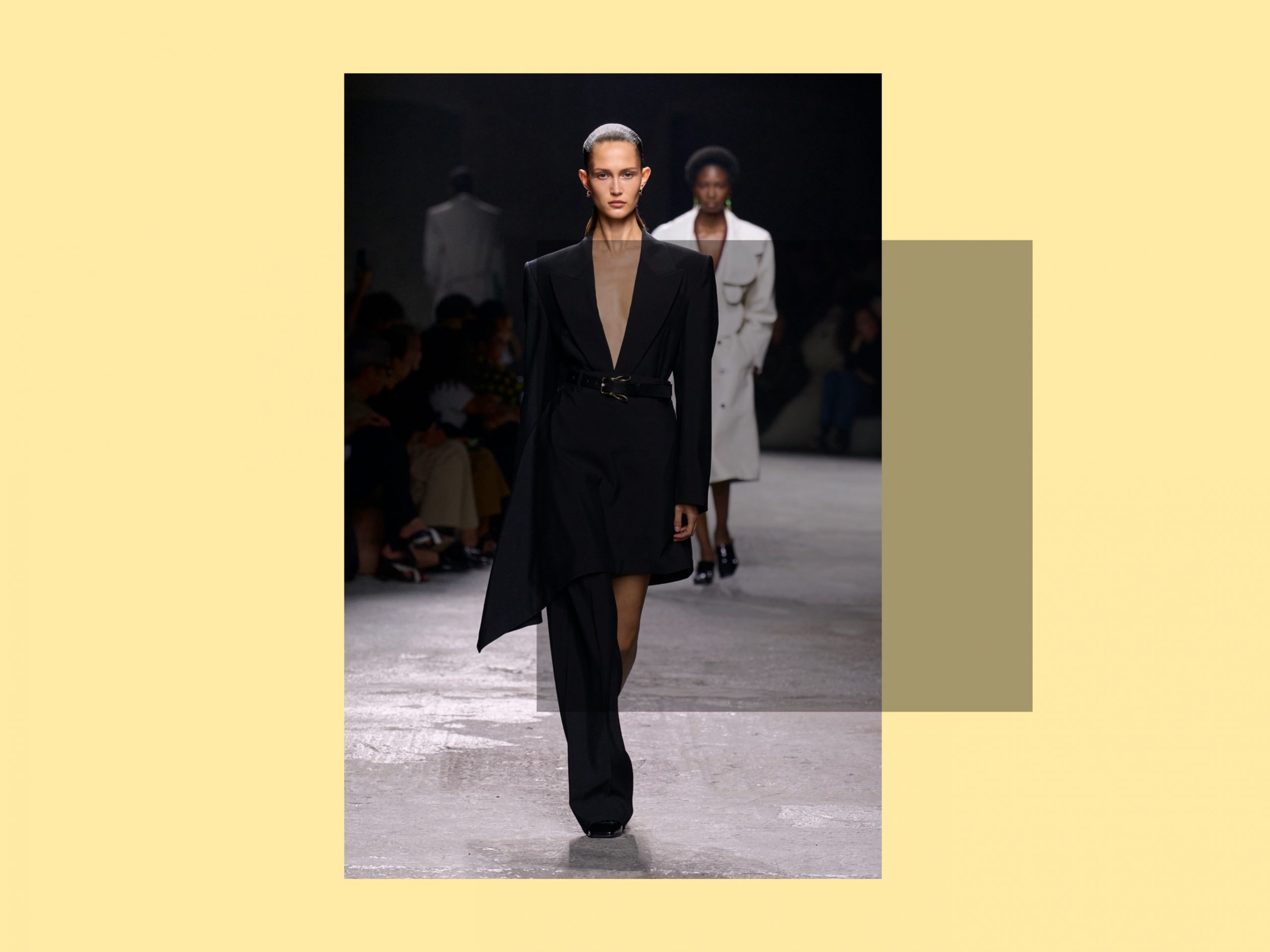 One left! Trousers and tights on one leg – an unobvious but big trend for the next season