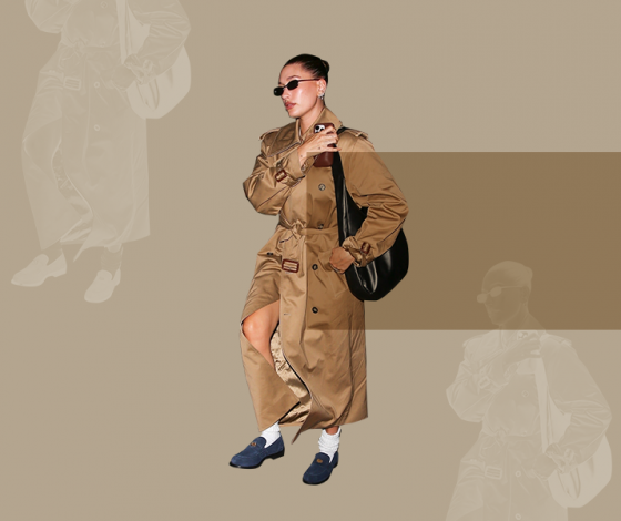 Хейли Бибер доказывает, что бежевый тренч – это нескучно. Смотри, как его носить